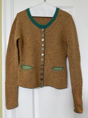Sundance Mustard Cardigan with Green Trim